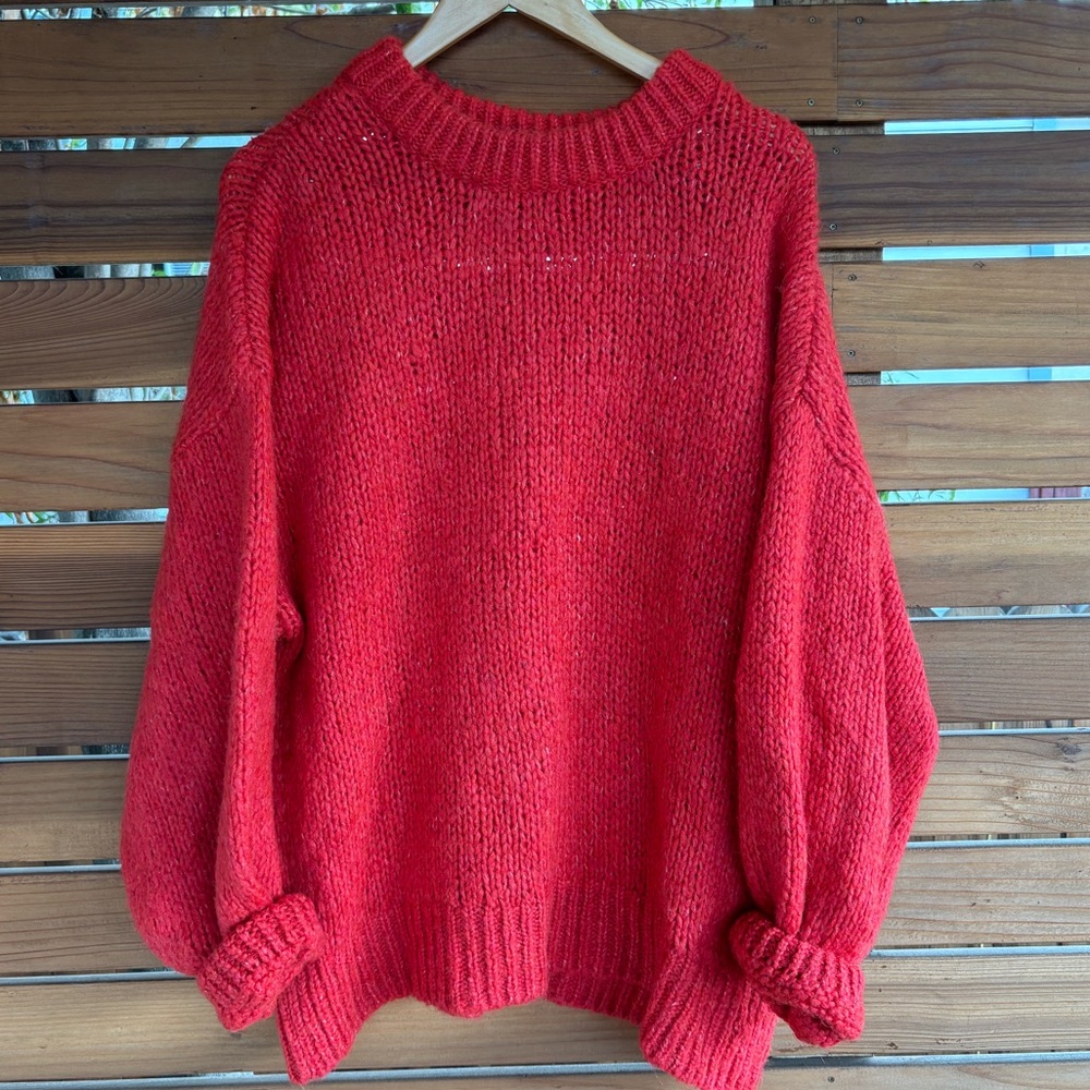 Zara Chunky Wool Sweater in Tomato Red